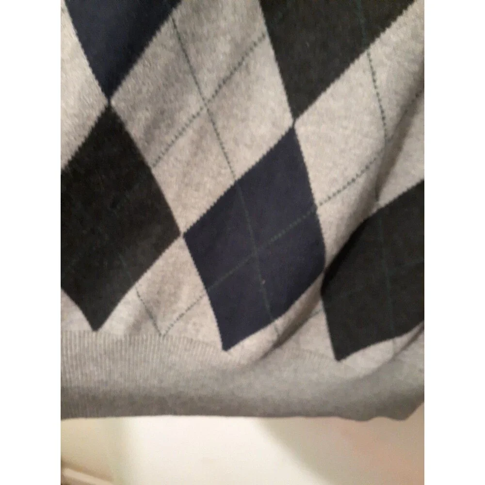 J.Crew sweater Men's L Cotton Cashmere Gray Navy Blue V Neck j. crew